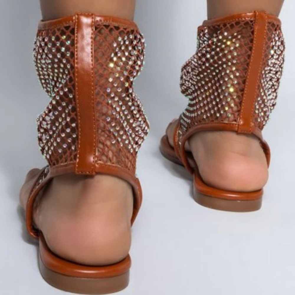 AZALEA WANG - Flat Mesh Flip-flops Rhinestone Sandals - Picture 3 of 9